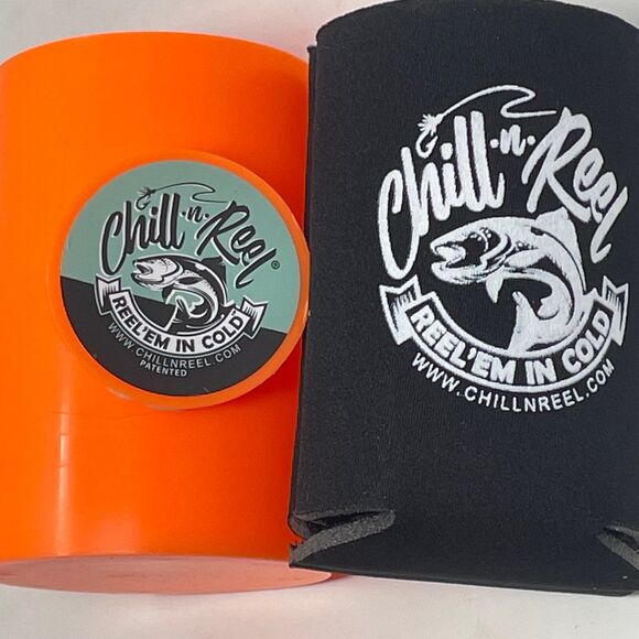 Chill-N-Reel Fishing Can Cooler Kit Hard Shell Drink Koozie Orange New Unsealed - Picture 2 of 12